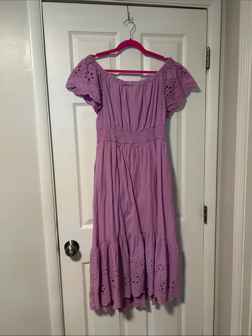 easel Lavender Eyelet Off-Shoulder Midi Dress